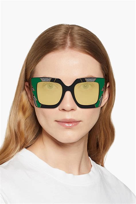 gucci crystal logo temple sunglasses|gucci oversized square acetate sunglasses.